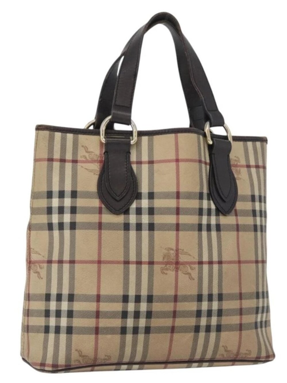 BURBERRY Nova Check Hand Bag PVC Beige Gold Auth 172725